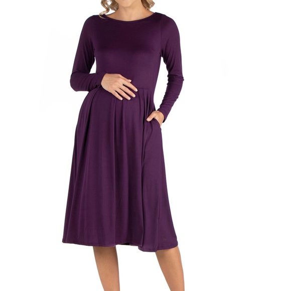 Old Navy Deep Purple MIDI Maternity Fit & Flare Dress - Picture 2 of 2
